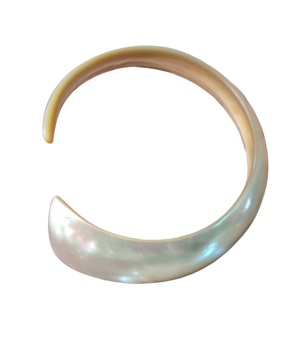 Vintage Mermaidcore Carved Mother of Pearl Shell Open Cuff Bracelet